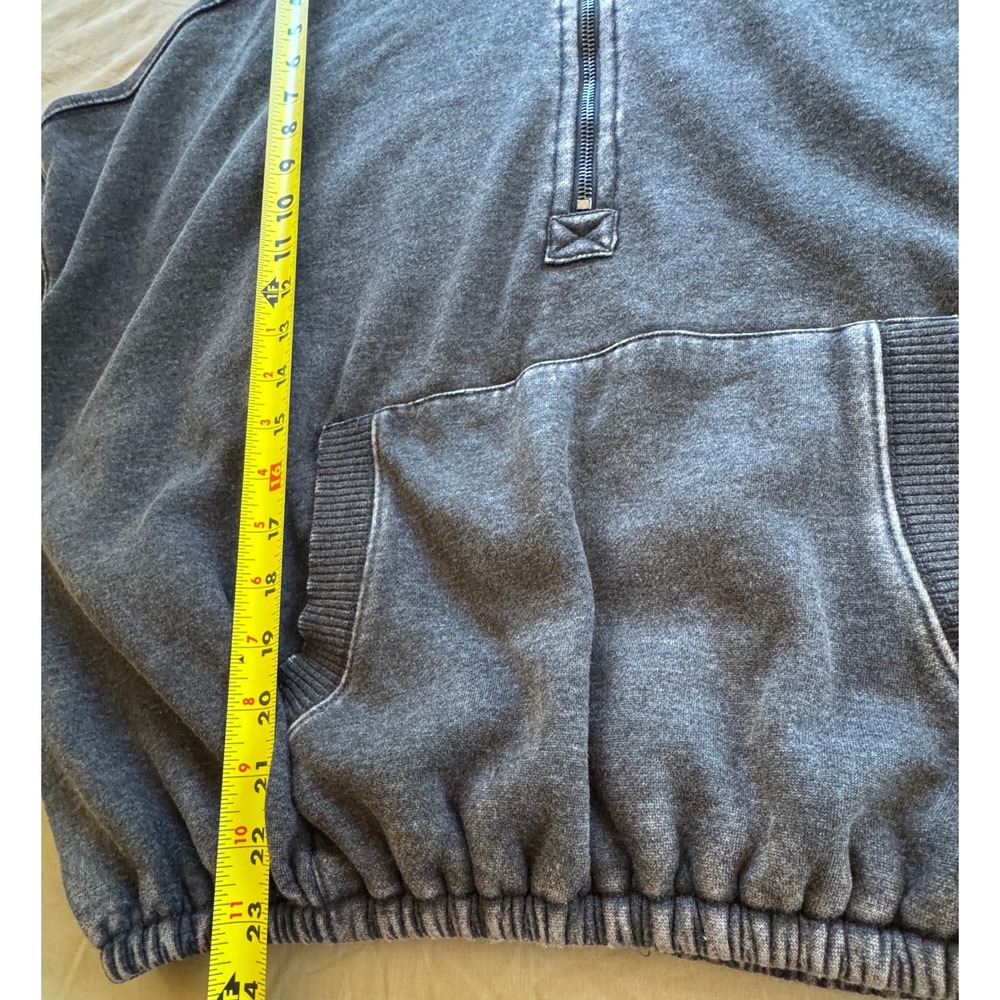 ZENANA Acid Wash Quarter Zip Hoodie Gray Oversized Fleece Pullover Size Medium - Picture 4 of 11